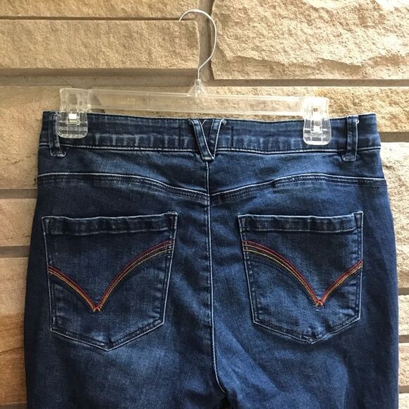 Democracy Ab Solution Straight Leg Jeans Dark Wash raw hem Rainbow thread 6 - Picture 4 of 12